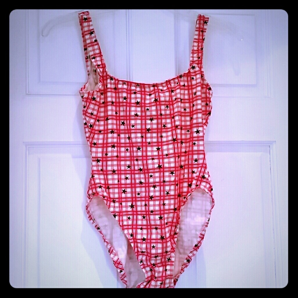 Sporting life red checkers with blue stars swimsui
